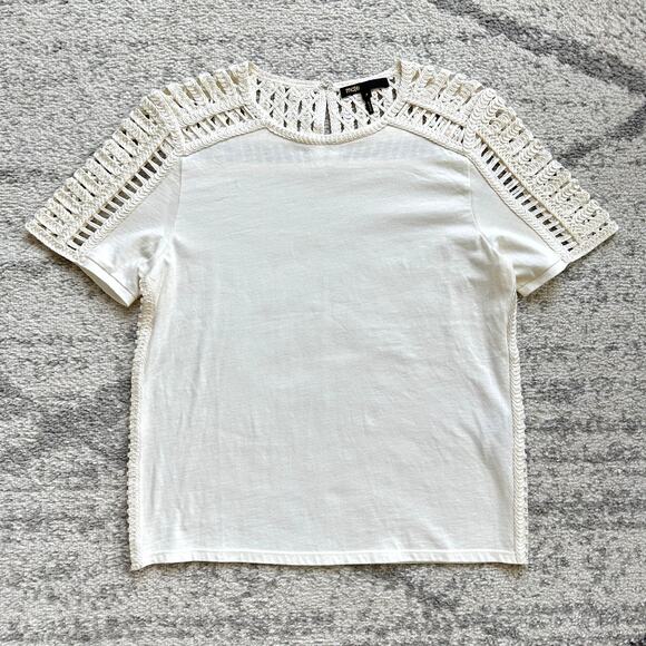 Maje Titre White Crochet Short Sleeve Top Size M - Picture 12 of 12
